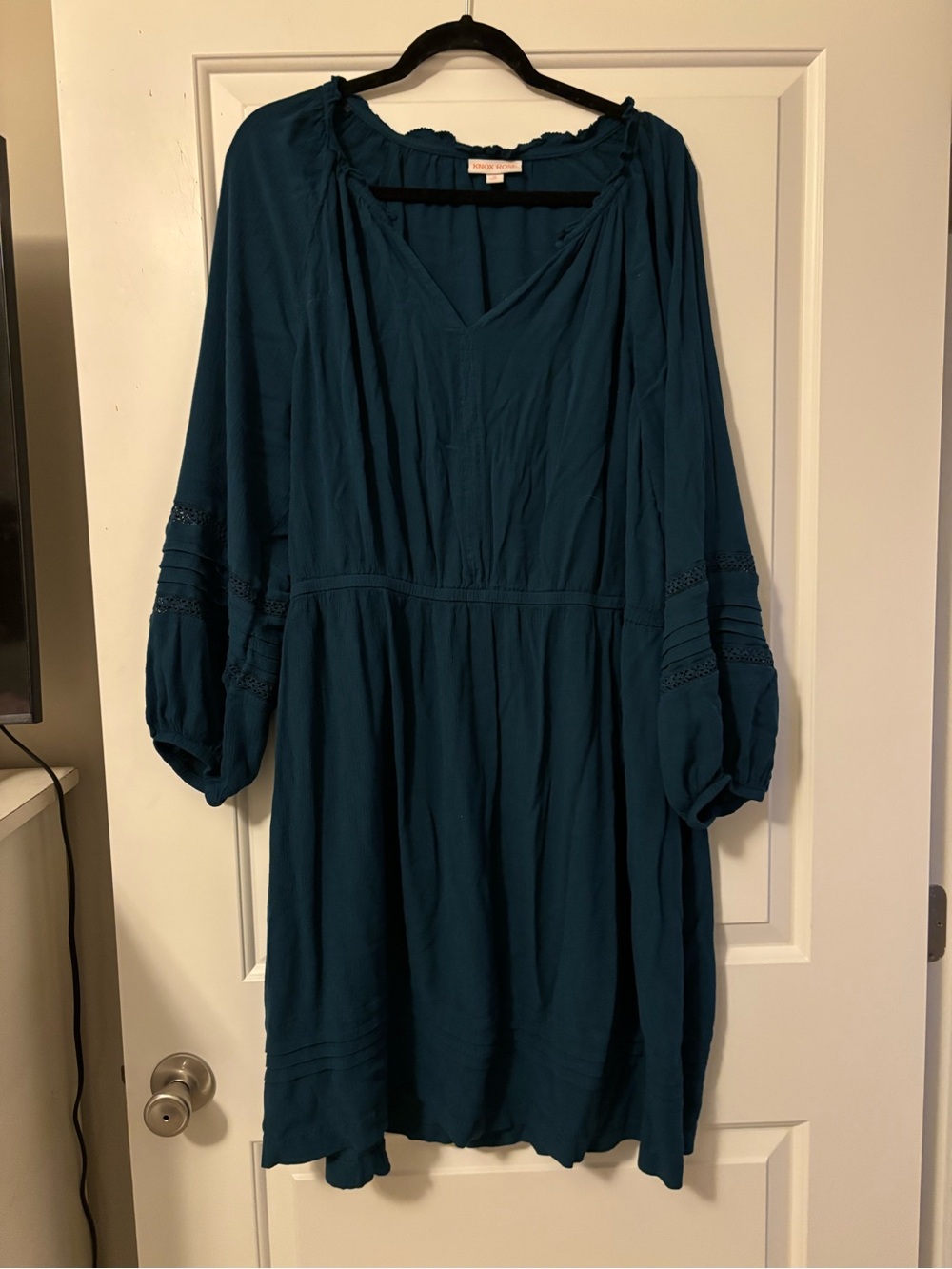 Knox Rose Teal Long Sleeve Boho V-Neck Dress